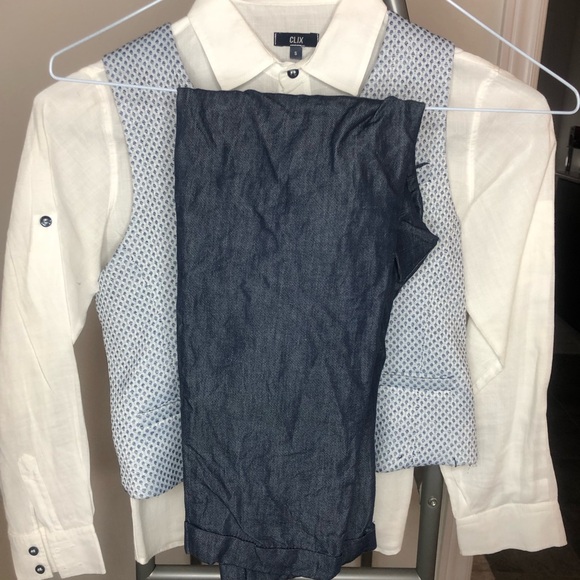 3PC BOYS LINEN SET WHITE & BLUE - Picture 9 of 10